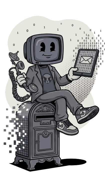 Illustration of communication through mail, phone, and digital channels