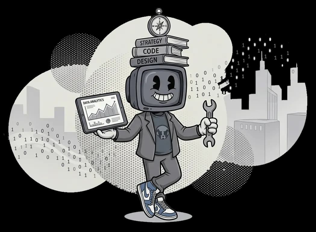 Illustration of a systems architect presenting solutions to a group